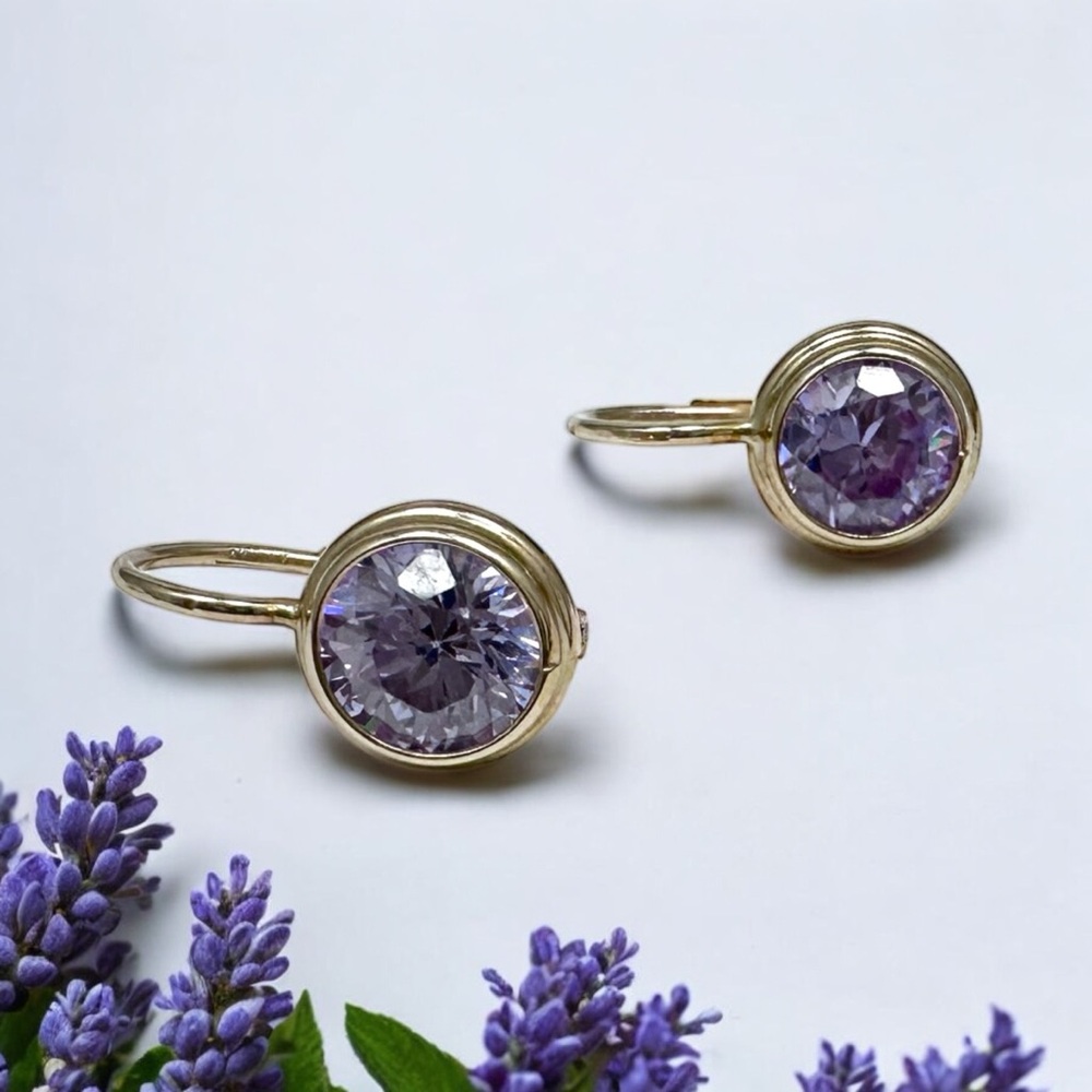 14K Gold leverback Amethyst gemstone Earrings